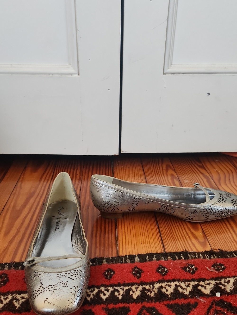 Silver Laser-Cut Ballet Flats with Bow Trim